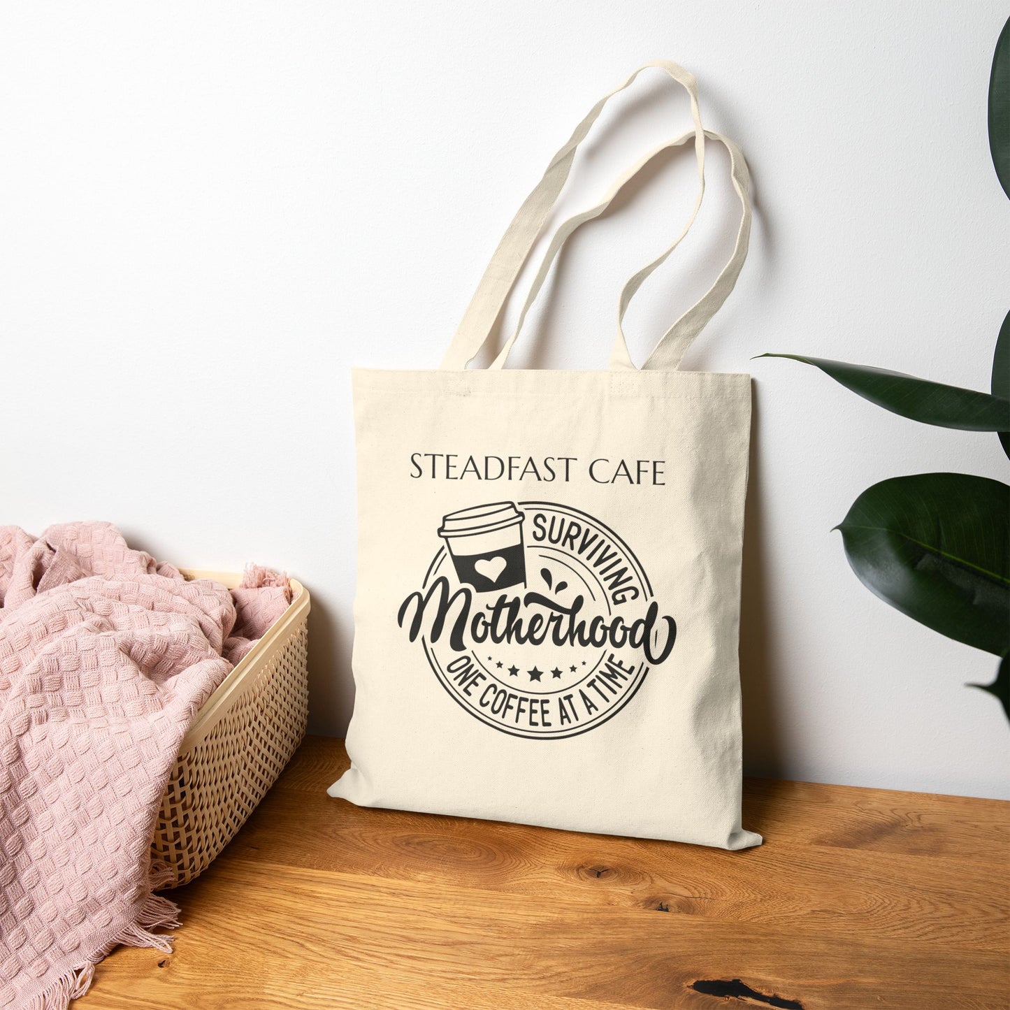 "Surviving Motherhood One Coffee at a Time" Cotton Canvas Tote