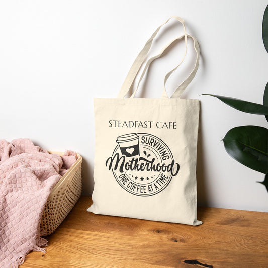 "Surviving Motherhood One Coffee at a Time" Cotton Canvas Tote