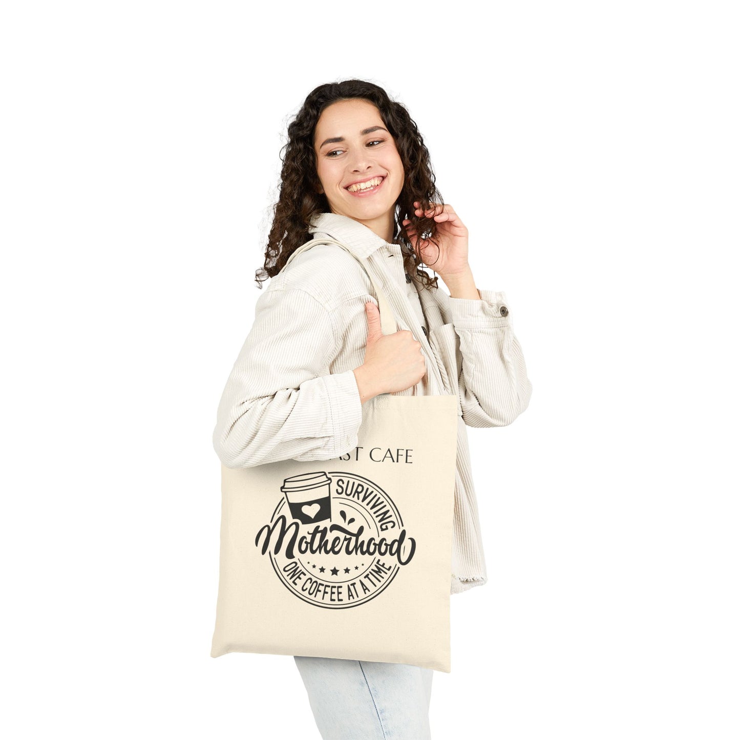 "Surviving Motherhood One Coffee at a Time" Cotton Canvas Tote